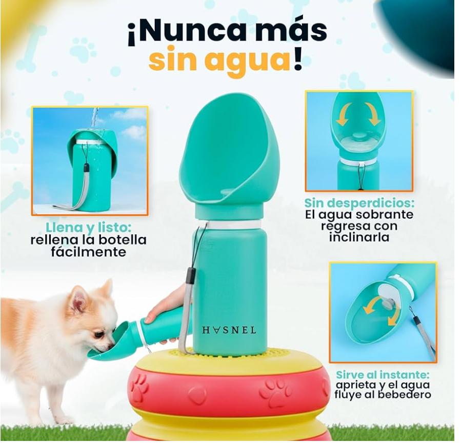 Botella de Agua Portátil 2 en 1 para Perros y Gatos - Plegable y Antiderrames