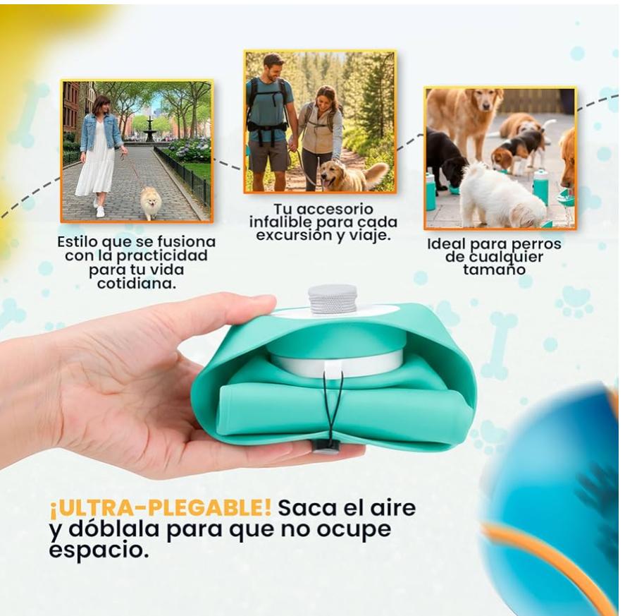 Botella de Agua Portátil 2 en 1 para Perros y Gatos - Plegable y Antiderrames
