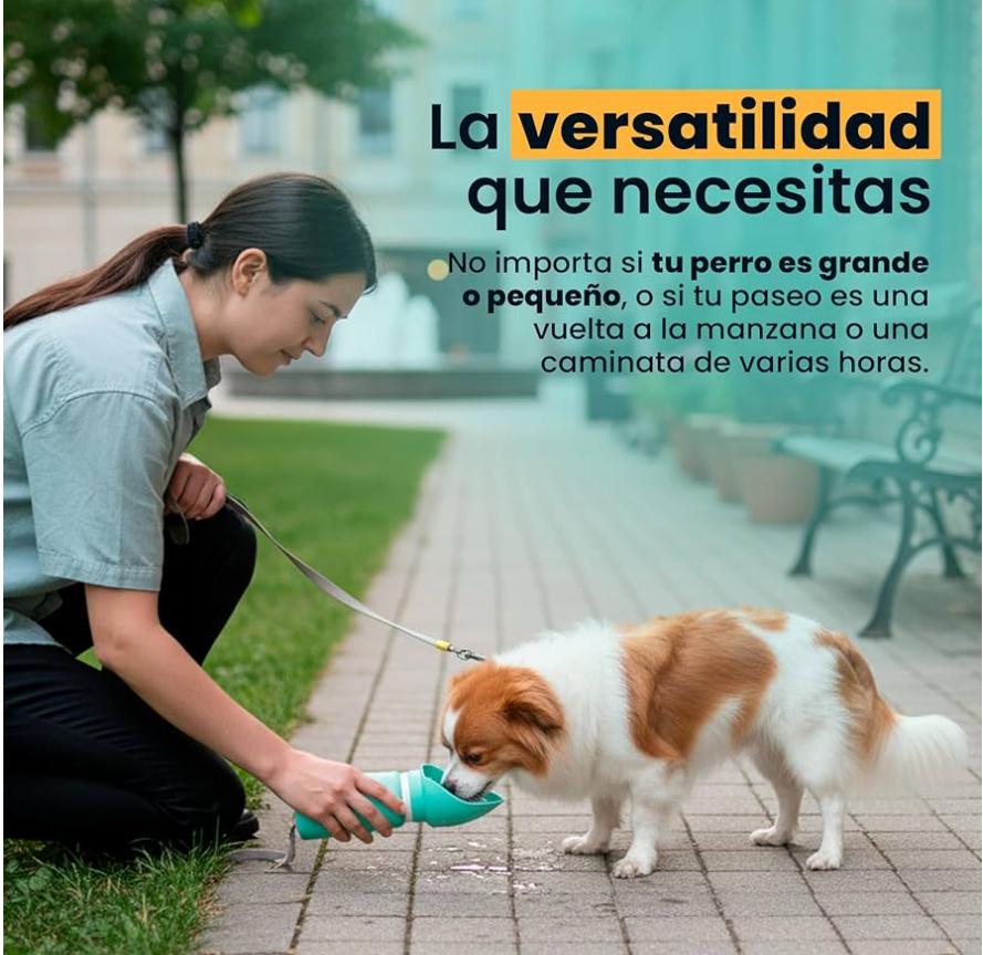 Botella de Agua Portátil 2 en 1 para Perros y Gatos - Plegable y Antiderrames