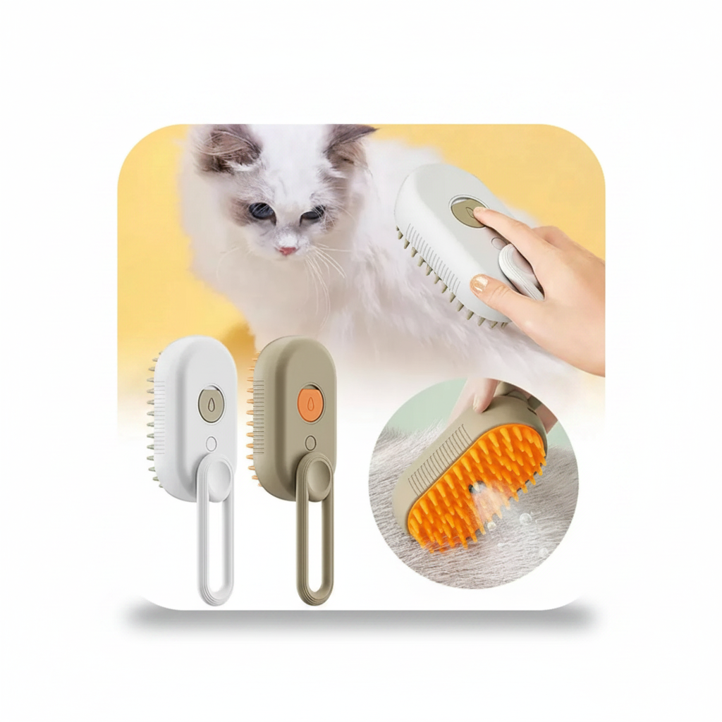 Cepillo Steamy-Pet™ 3-en-1: La Revolución en Higiene y Bienestar para tu Perro y Gato | ¡Adiós al Pelo Suelto y al Estrés!