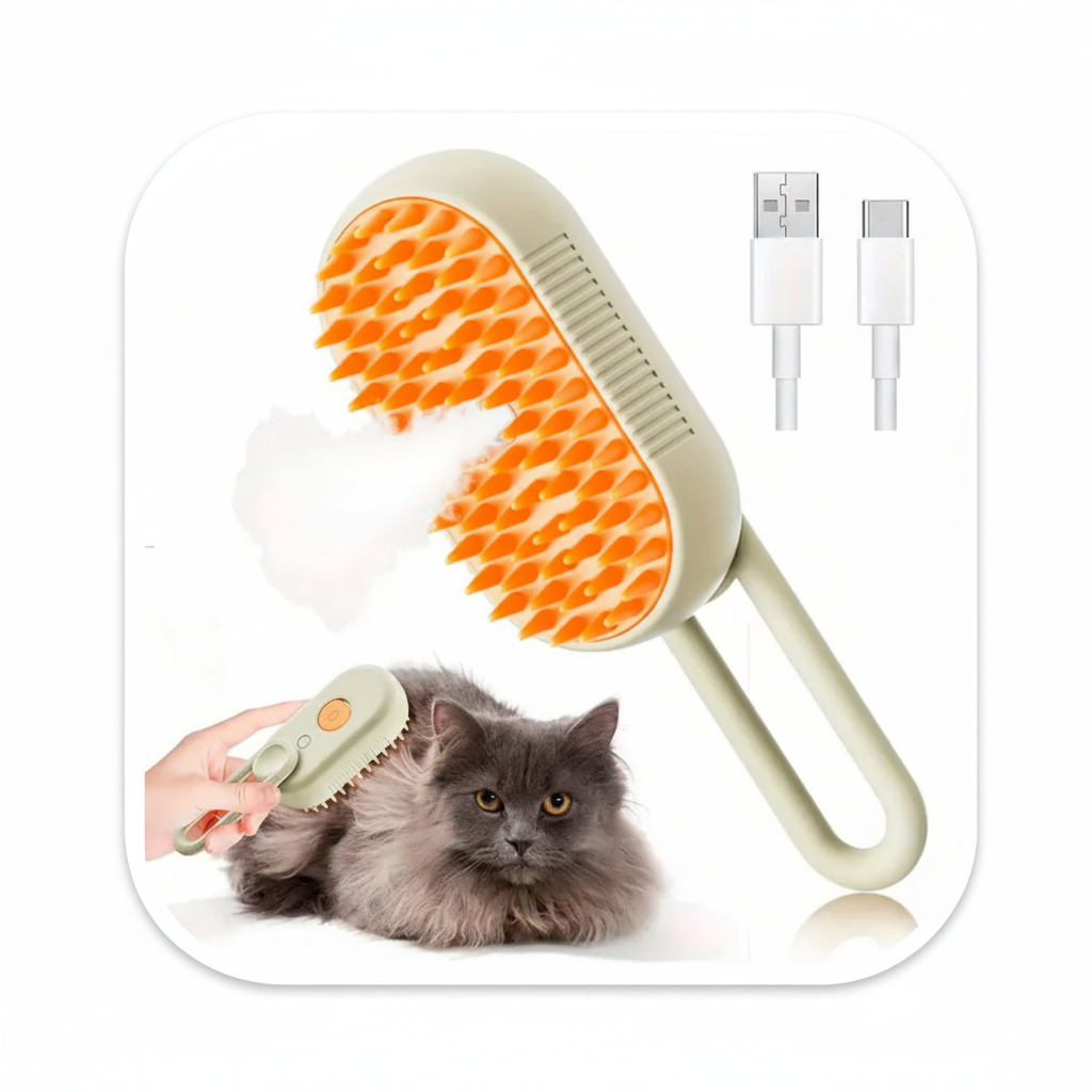 Cepillo Steamy-Pet™ 3-en-1: La Revolución en Higiene y Bienestar para tu Perro y Gato | ¡Adiós al Pelo Suelto y al Estrés!